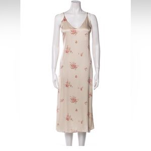 RARE Reformation Sofia cream pink floral champagne tan v neck midi slip dress